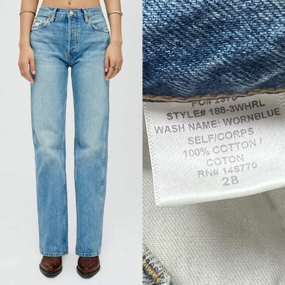 NWT RE/DONE 90s High Rise Acid Wash Denim Relaxed Fit Straight Leg Jeans 28 - Picture 7 of 9